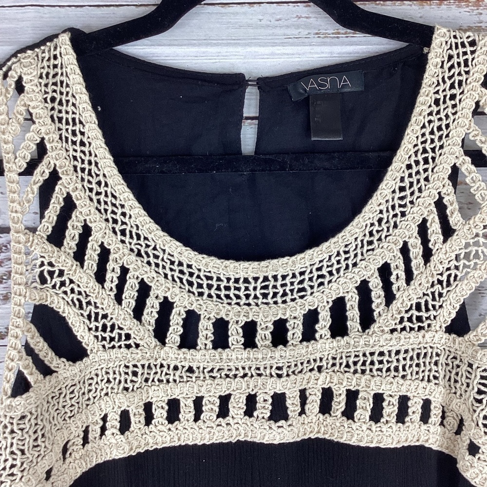 VASNA SIZE M BLACK CROCHET MID DRESS SUMMER FALL GUC - Picture 6 of 10
